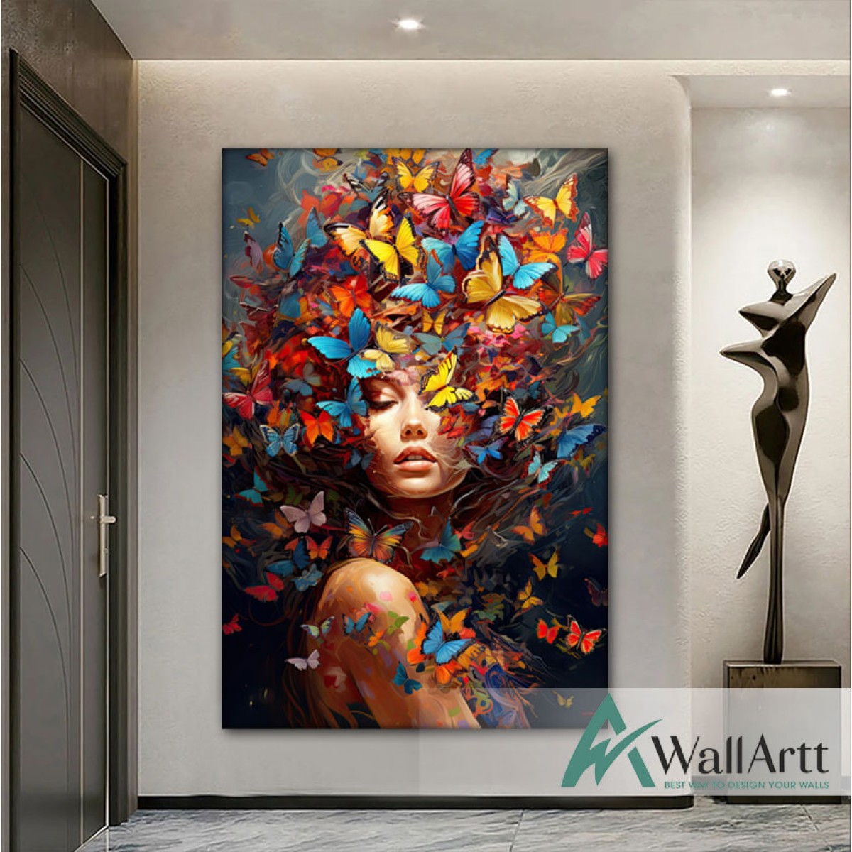 Butterfly Woman 3D Heavy Textured Partial Oil Painting
